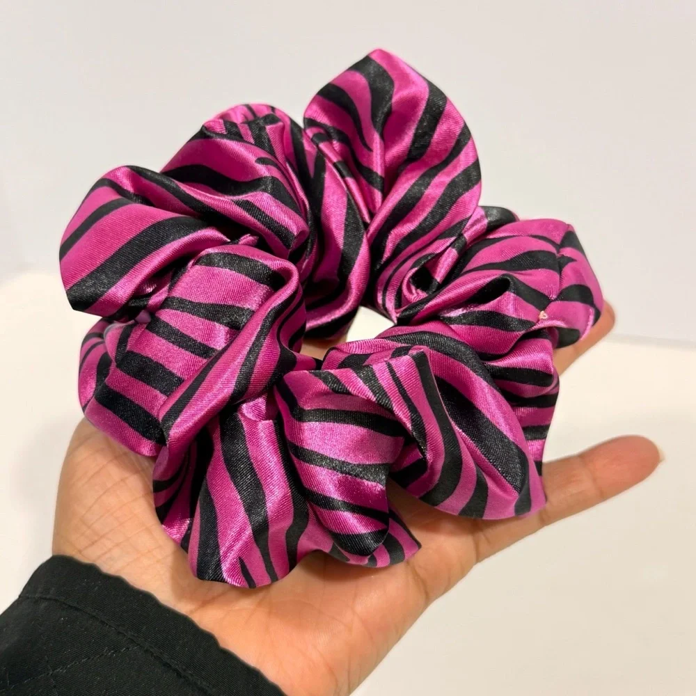 New Hair Scrunchie Purple And Black  Zebra Silk XL
